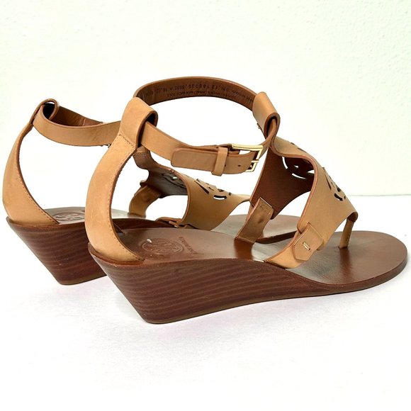 Tory Burch Zoey Wedge in Sand Tan Leather Size 6.5 - Picture 7 of 11